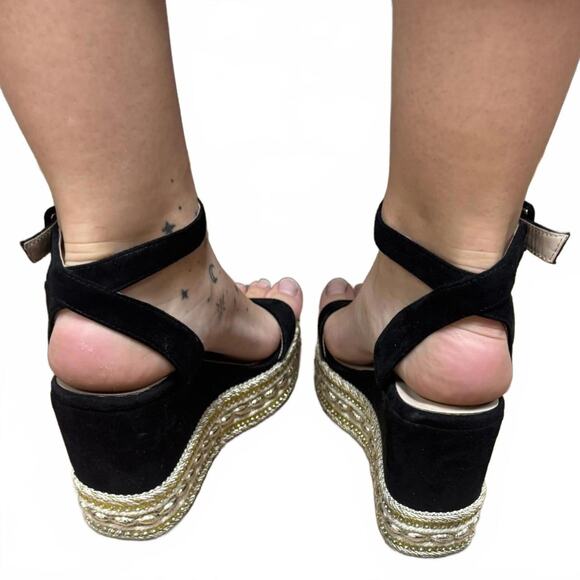 Steve Madden Black Espadrille Wedge Sandals Beaded & Sequins - Picture 3 of 8